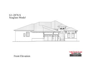 Black and white front elevation sketch of a 2878 square foot house plan