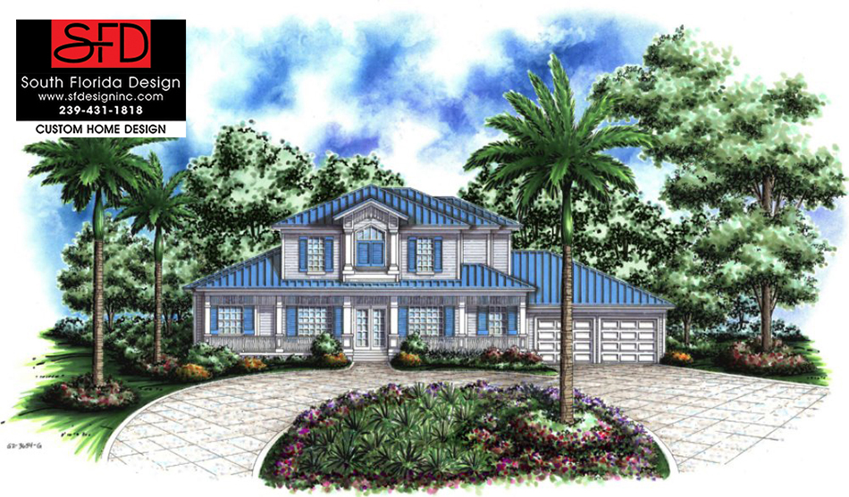 Beach Style Olde Florida 2-Story House Plan