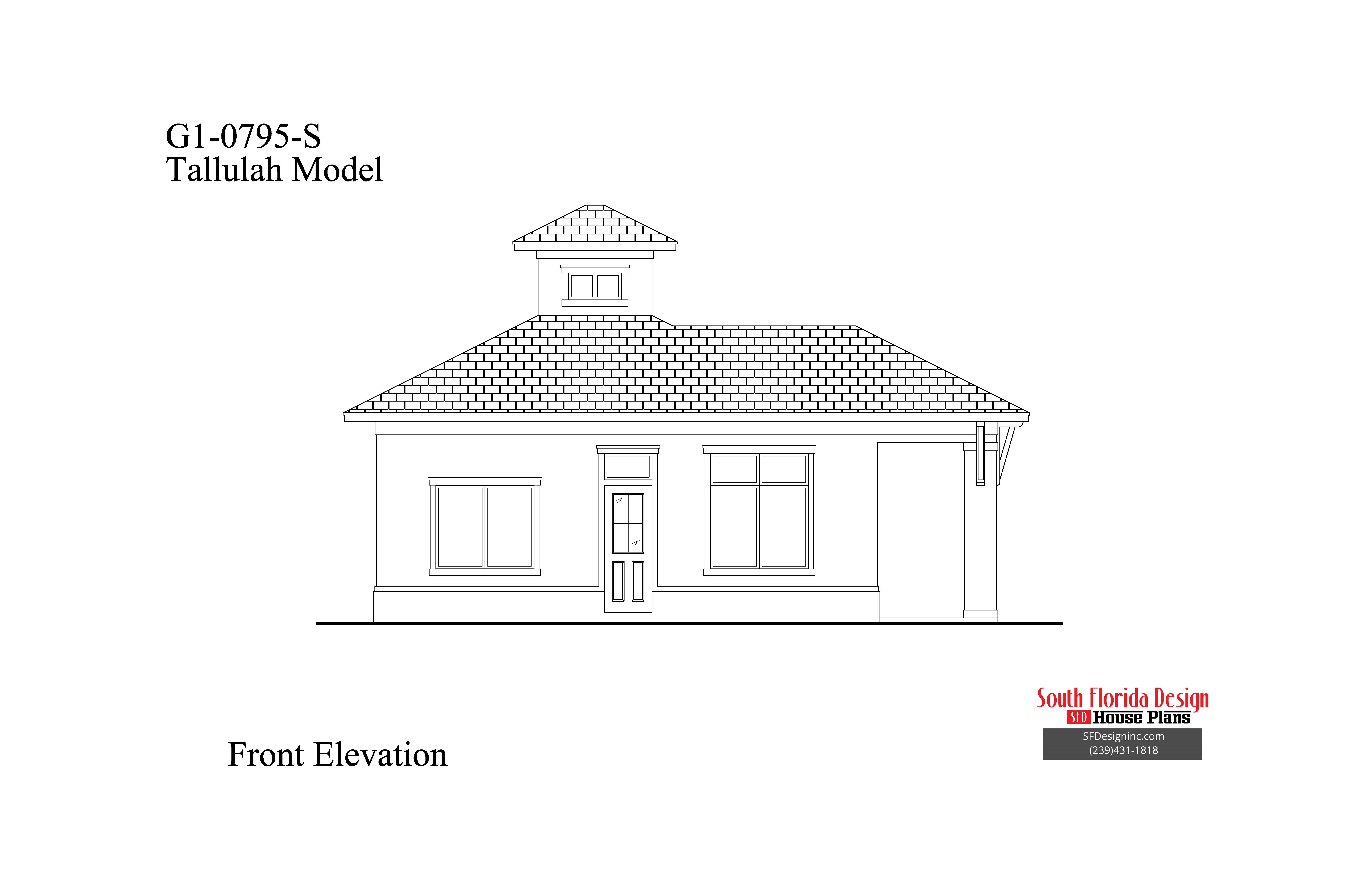 Black and white front elevation sketch of a guest house