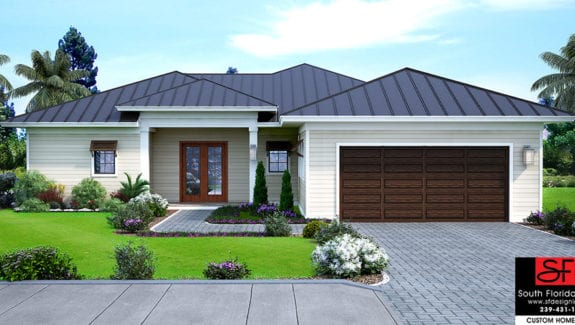 Color front elevation rendering of an Olde Florida 2449sf house plan