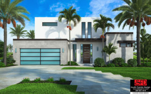 Color floor plan rendering of a modern 2-story house plan