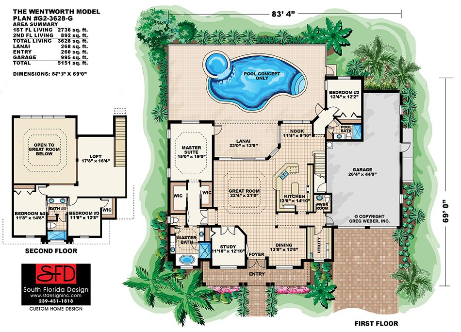 South Florida Designs 4 Bedroom Tropical 2 Story House 