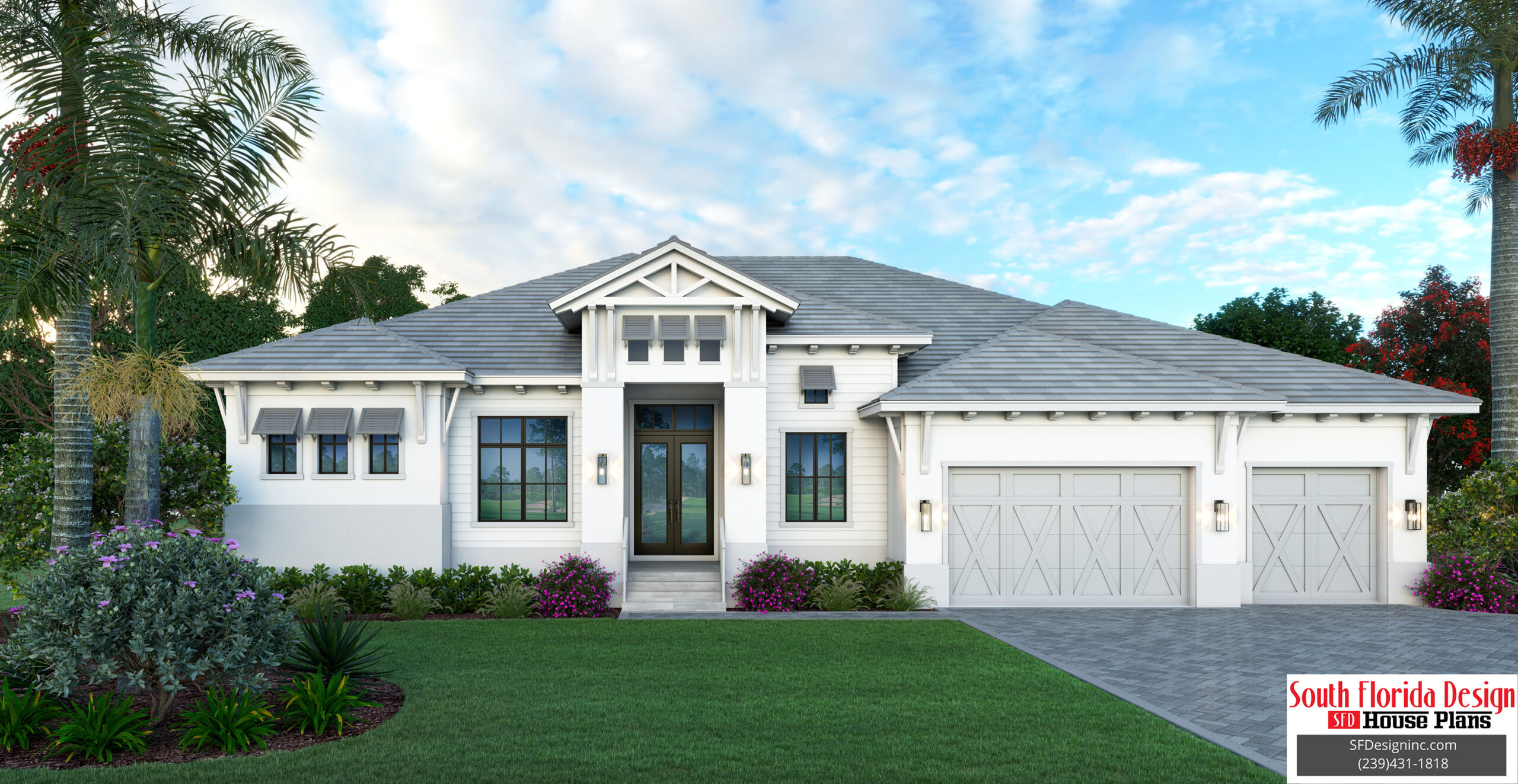 Color front elevation rendering of a 1-story 3353sf house plan