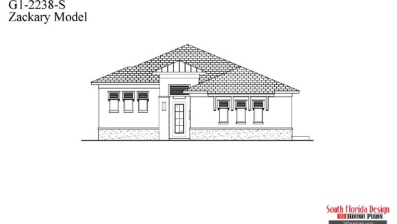 Black and white front elevation sketch of the narrow lot Zackary house plan