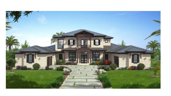 Color front elevation rendering of the 2-story Hartford house plan